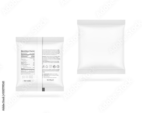 Realistic pillow bag mockup isolated on white background. Vector illustration. Front and rear view. Perfect for presentation your product. EPS10.	