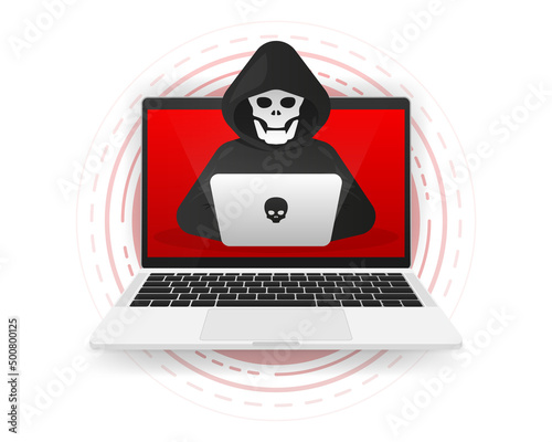 Phishing by hackers and cybercriminals, identity theft, password, user login, document, email and credit card. Hacker logo. Vector illustration.