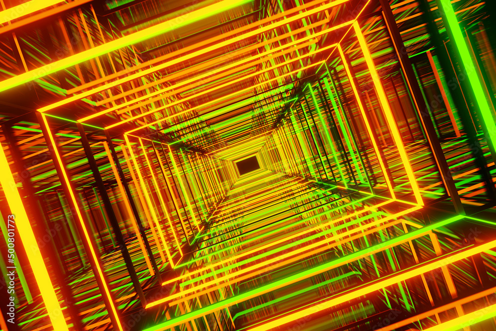 Obraz premium Abstract neon light background, growing neon technology, 3d rendering