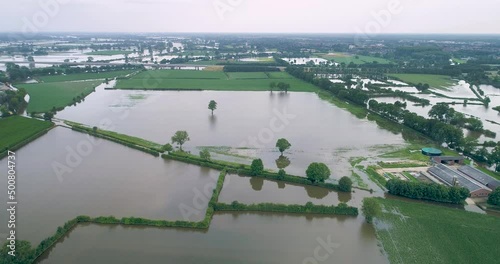 Aerial view of flooded floodplains of river Maas, Beugen, Netherlands photo