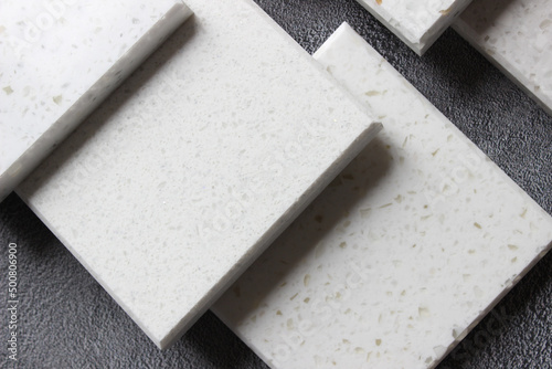 Luxury marble natural stone slabs for kitchen countertops and floor tiles. Samples of stone for countertops
