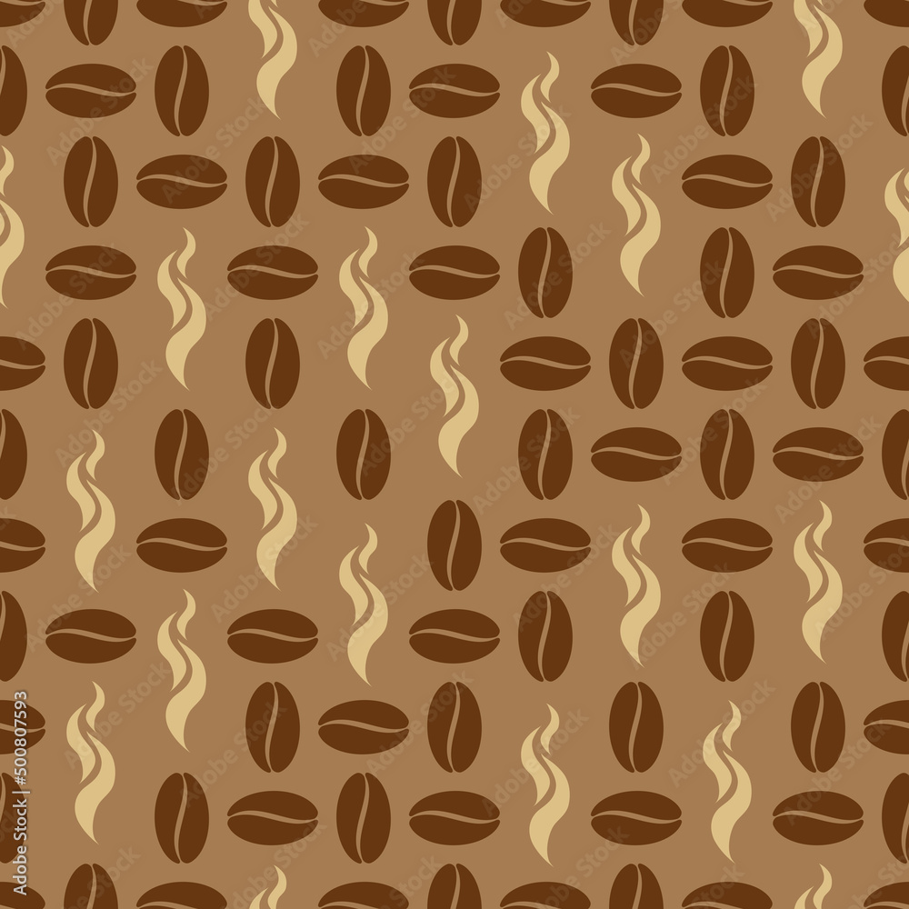 Obraz premium Coffee beans and aroma smoke seamless pattern.