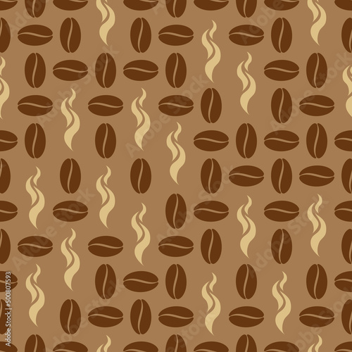 Coffee beans and aroma smoke seamless pattern.