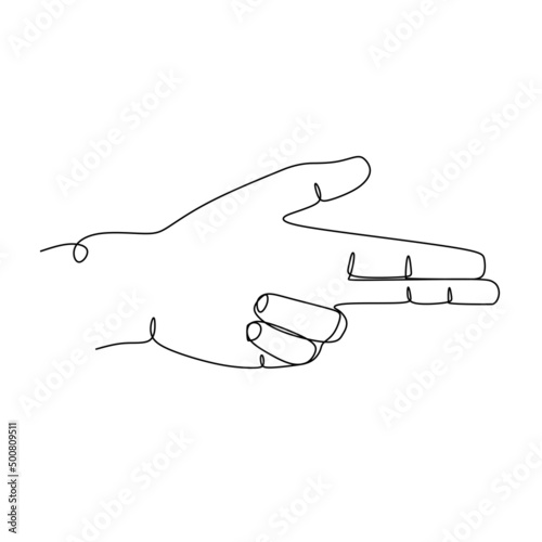 Continuous line draw design vector illustration. Letter U Sign and symbol of hand gestures. Single continuous drawing line. Hand drawn style art doodle isolated on white background illustration.
