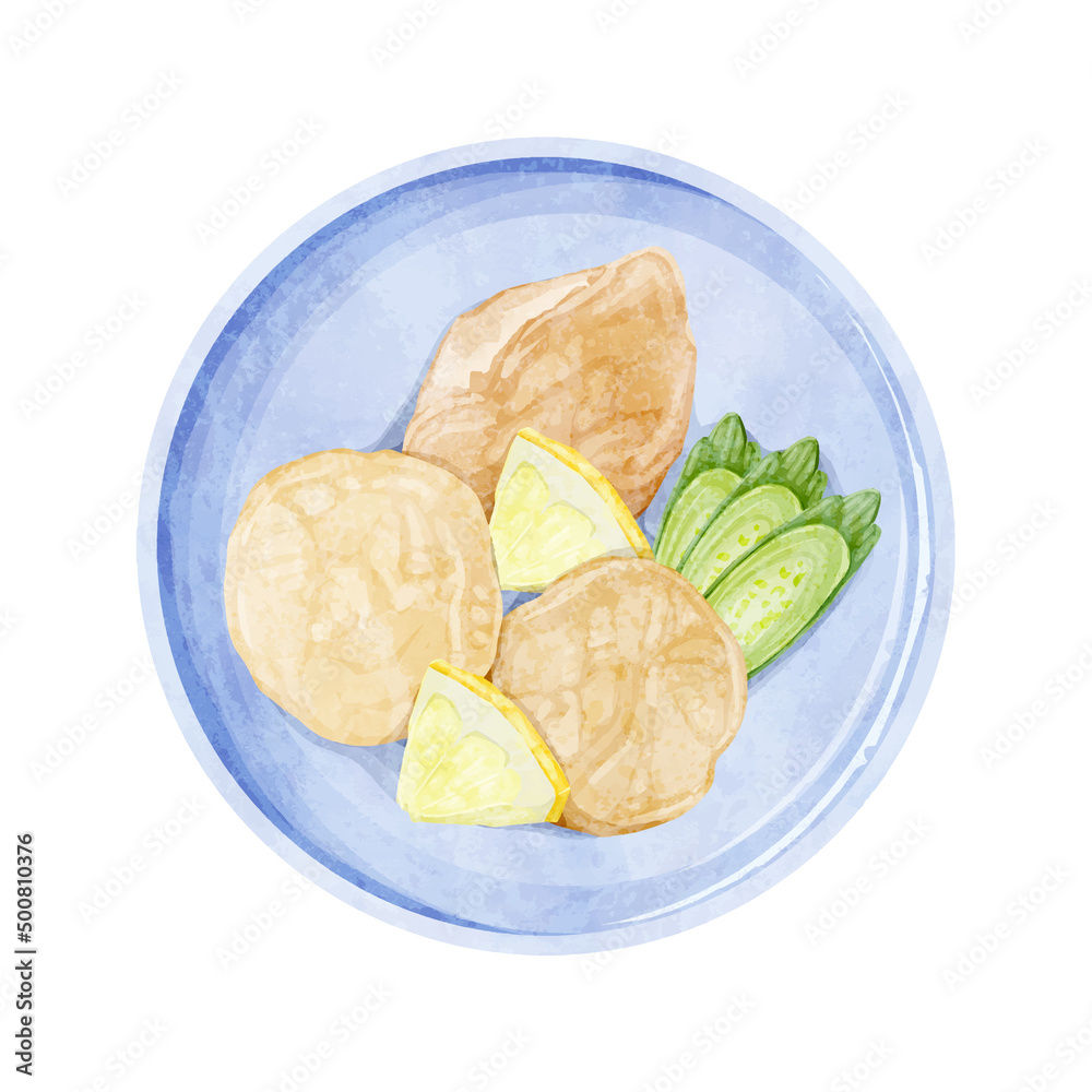 ホタテのお刺身手描き水彩風イラスト Stock Vector Adobe Stock ホタテのお刺身手描き水彩風イラスト Stock Vector Adobe Stock
