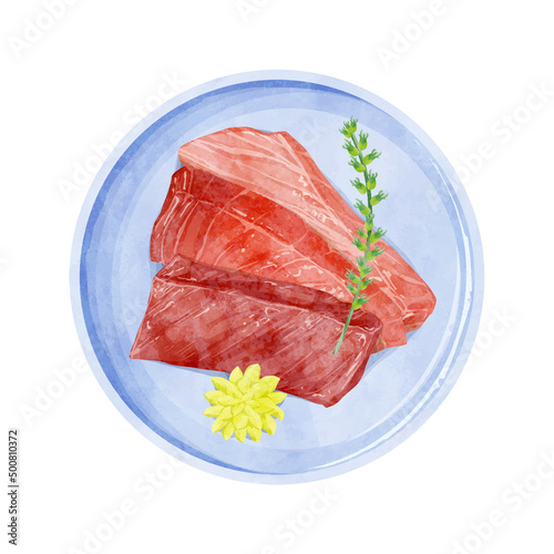 マグロのお刺身手書き水彩風イラスト
