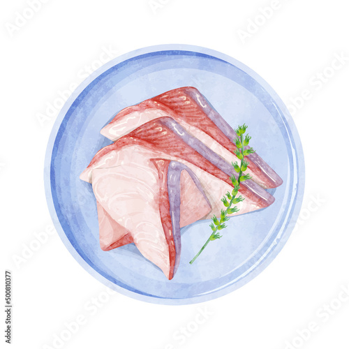 ブリのお刺身手描き水彩風イラスト