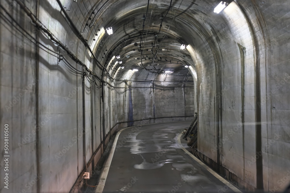Toyama,Japan - April 23, 2022: Interior of Tateyama Tunnel, a part of Tateyama Kurobe Alpine Route Japan
