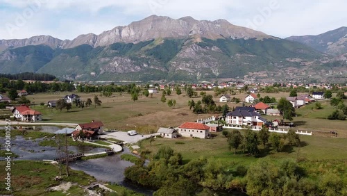 Gusinje Valley and Ali Pasha Springs near Prokletije National Park, Montenegro - Aerial Circling Pan photo