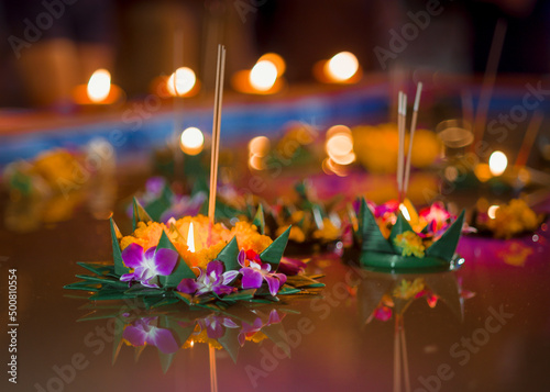 Photography Krathong, Loy Kratong day, Traditional festival in Thailand Loy Krathong day
