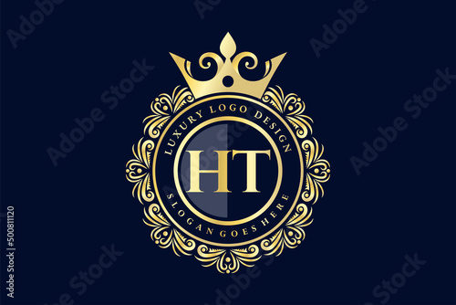 Fototapeta HT Initial Letter Gold calligraphic feminine floral hand drawn heraldic monogram