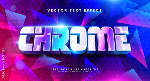 Chrome 3d editable text effect with luxury glowing style.