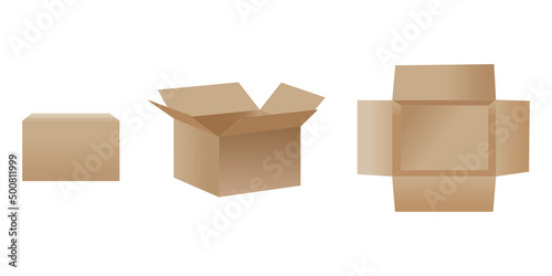 Open box in 3d style on white background. Recycling illustration set. Vector illustration. stock image.