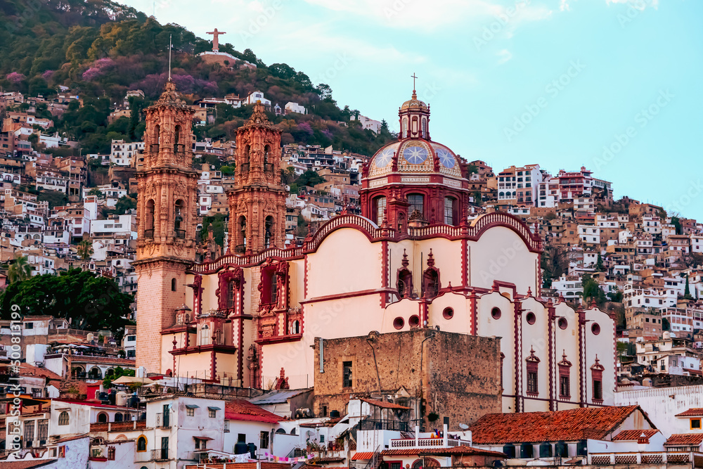 Santa Prisca Church is a colonial building located in Taxco, Guerrero, Mexico, builded in 1750. Latin America. 