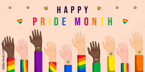 LGBT pride month illustration background with hands up