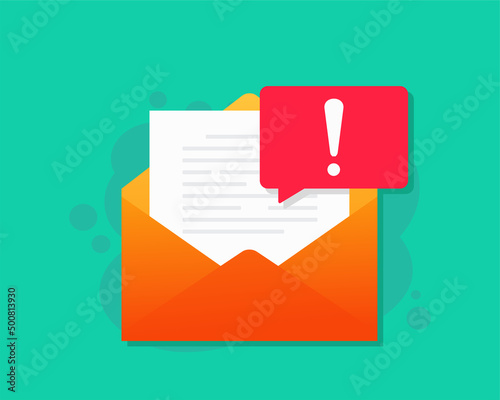 Email warning exclamation sign symbol. Vector illusration