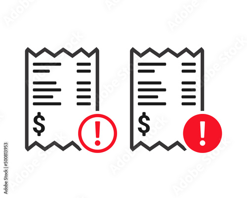 Invoice payment warning error sign. Vector illustration