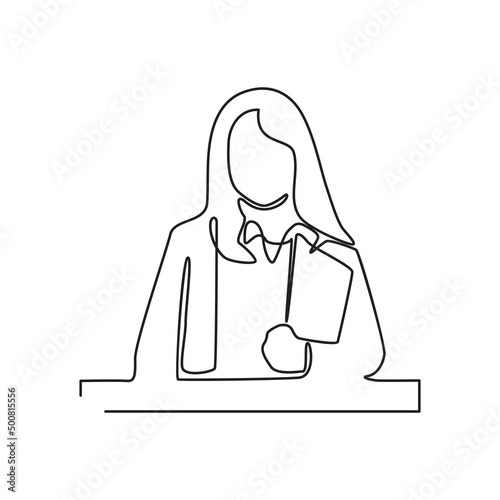 Business Woman Holding Folder Concept Continuous Line Drawing Illustration