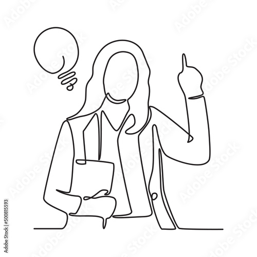 Business Woman Smart Idea Light Concept Continuous Line Drawing Illustration