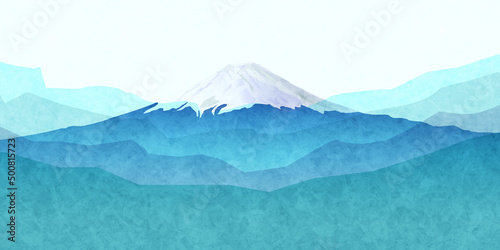富士山　波　和紙　背景