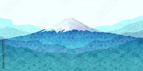 富士山　波　和紙　背景