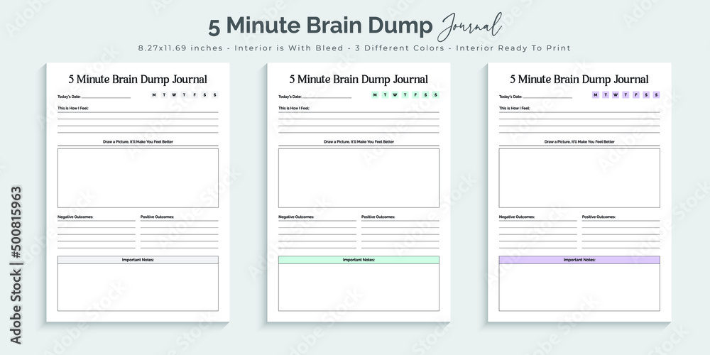 Five minute brain dump journal and tracker printable kdp interior design template Five minute brain dump journal and tracker printable kdp interior design template