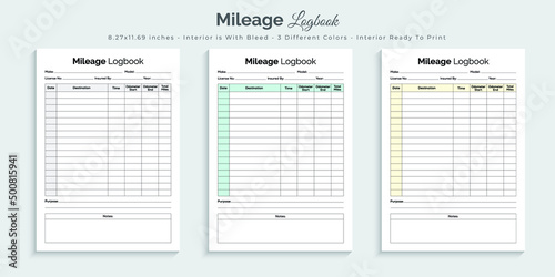 Mileage logbook journal planner and tracker printable kdp interior design template set 01 photo