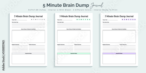 Five minute brain dump journal and tracker printable kdp interior design template