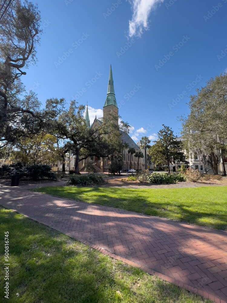 Street Scene in Savannah Georgia with Church