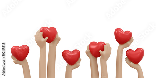 3d rendering of hand holding red heart concept of organ donation, family insurance, world heart day, world health day, gratitude, kind, thankful and love. 3d illustration cartoon style.