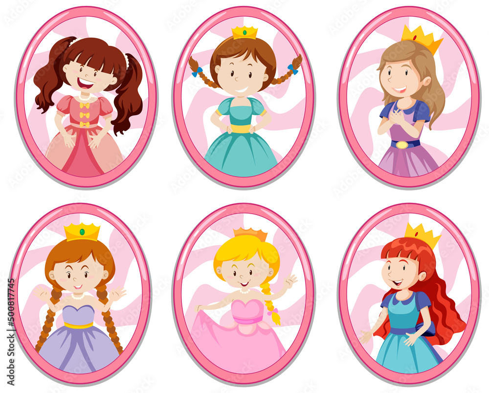 Set of different cute princess cartoon character Set of different cute princess cartoon character