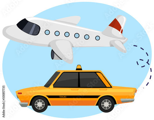 Airplane with taxi car in cartoon style © blueringmedia