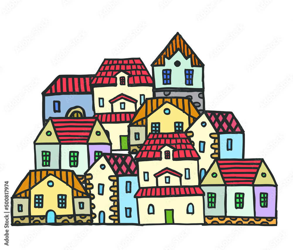 hand drawn vector illustration of old european city