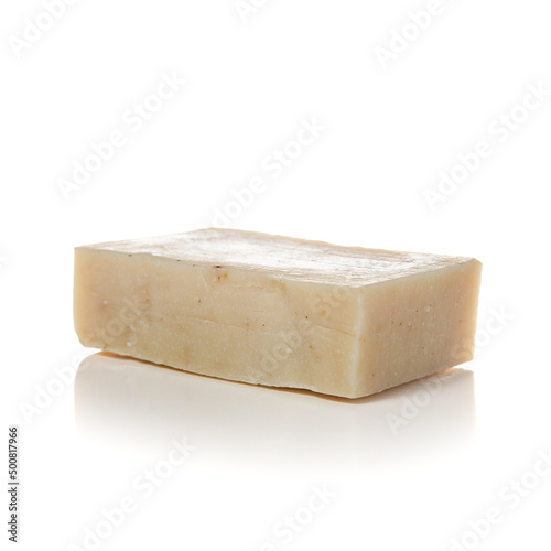 Natural organic hand cut lavender soap bars isolated on white background.