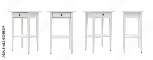Set of bedside table on white background