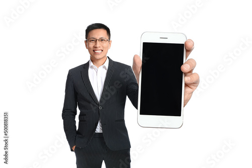 Asian businessman showing m...