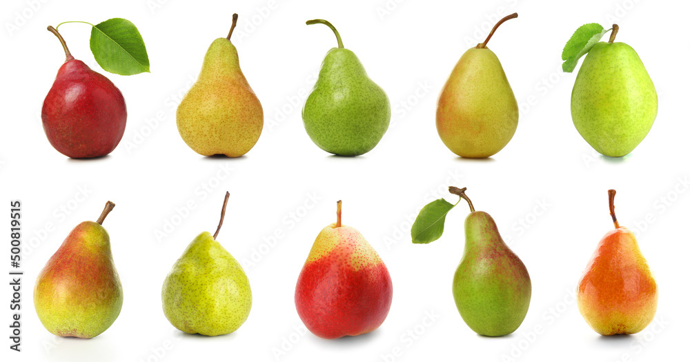Set of sweet ripe pears isolated on white Set of sweet ripe pears isolated on white