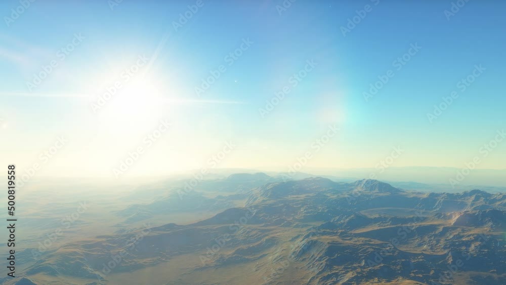 Aerial fly over martian red planet landscape Aerial fly over martian red planet landscape
