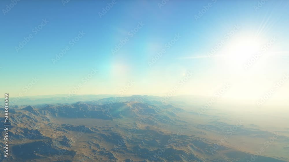 Aerial fly over martian red planet landscape Aerial fly over martian red planet landscape