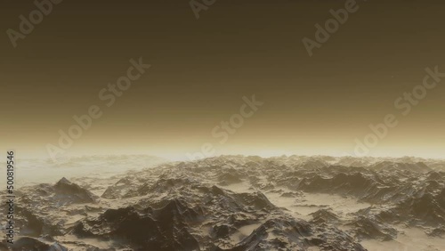 Aerial fly over martian red planet landscape photo