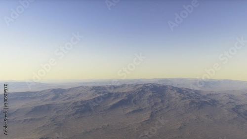 Aerial fly over martian red planet landscape photo