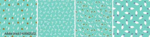 Fototapeta Naklejka Na Ścianę i Meble -  Collection of cute botanical seamless patterns. Spring summer illustrations