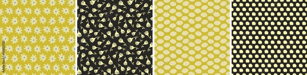 Set of floral vector seamless patterns. Bright abstract background Set of floral vector seamless patterns. Bright abstract background