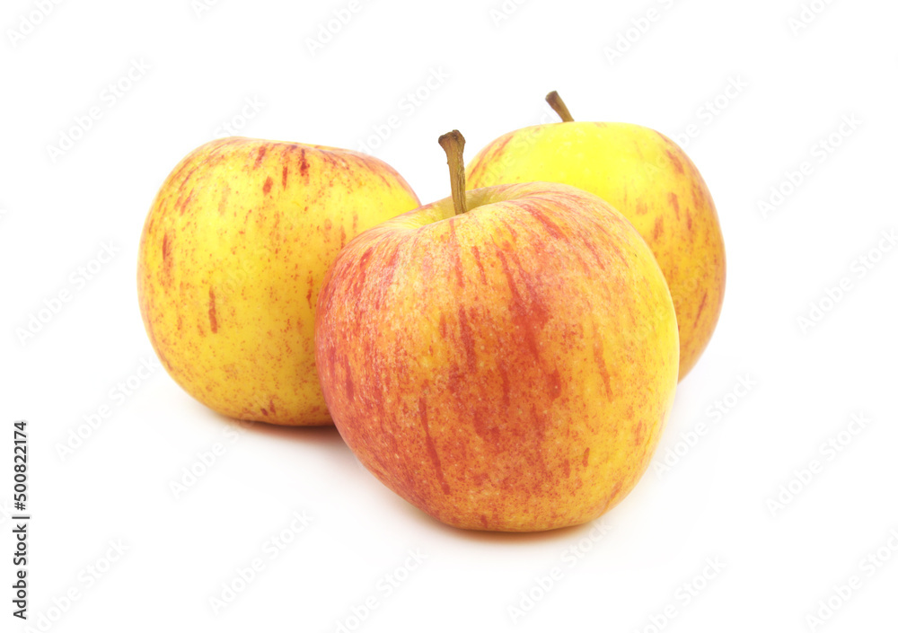 Ripe yellow-red apples isolated on white background Ripe yellow-red apples isolated on white background