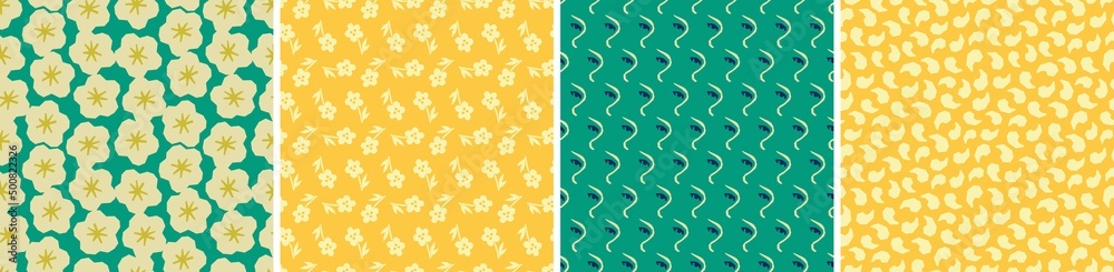 Set of floral vector seamless patterns. Bright abstract background Set of floral vector seamless patterns. Bright abstract background