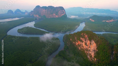 Wallpaper Mural Beautiful View of Phang Nga Bay from Samed Nang Chee Viewpoint. Phang Nga national park. Mangrove forests and winding rivers. scenery of the Andaman Sea. 4K
 Torontodigital.ca