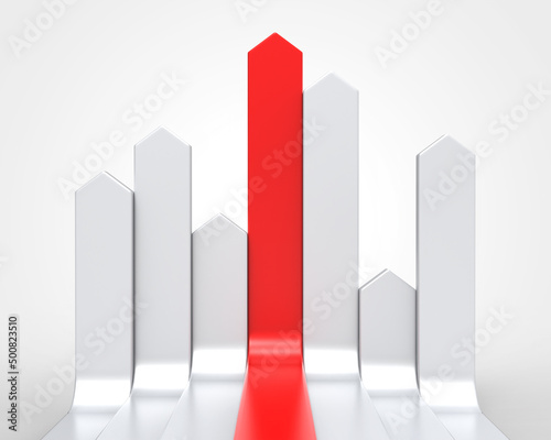 infographic - The graph shows growth with a red arrow rising high. 3D Render