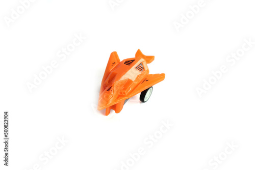 Toy plane. Children's toy airplane isolated on white background. Plastic toy airplane on white background
