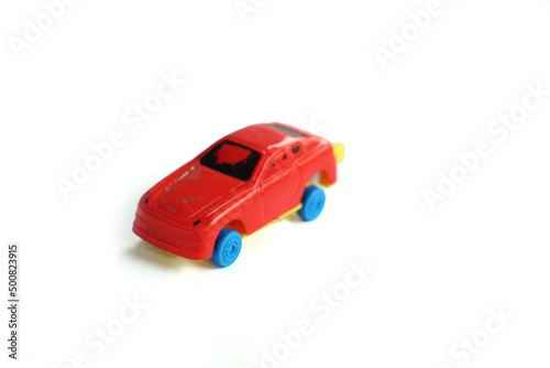 Close-Up Of Children's toy Car On White Background.