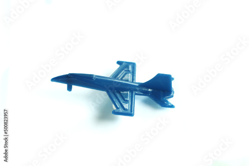 Toy plane. Children's toy airplane isolated on white background. Plastic toy airplane on white background